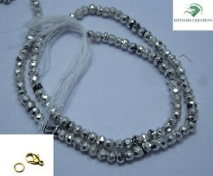 COATED SILVER PYRITE STONE 3-4MM RONDELLE FACET BEADS 36" LONG COLLAR NECKLACE