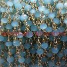 1 FEET AQUA CHALCEDONY 3-4MM GOLD PLATED WIRE WRAPPED ROSARY BEADS BEADED CHAIN