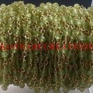 1 FEET NATURAL PERIDOT STONE 3-4MM GOLD PLATED WIRE WRAPPED ROSARY BEADS CHAIN