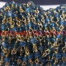 1 FEET COATED LONDON BLUE TOPAZ 3-4MM GOLD PLATED WIRE WRAP ROSARY BEADS CHAIN