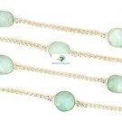 NATURAL AMAZONITE STONE BRASS 925 SILVER PLATED 36" LONG CHAIN VINTAGE NECKLACE