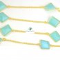 AQUA CHALCEDONY STONE BRASS 18K GOLD VERMEIL 36" LONG CHAIN STATEMENT NECKLACE