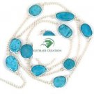 NATURAL TURQUOISE STONE BRASS SILVER PLATED 36" LONG CHAIN STATEMENT NECKLACE