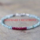 NATURAL AQUAMARINE AND RUBY JADE STONE 3-4MM RONDELLE FACETED 7" BEADED BRACELET