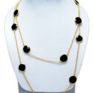 NATURAL BLACK ONYX GEMSTONE BRASS GOLD VERMEIL 36" LONG CHAIN STATEMENT NECKLACE