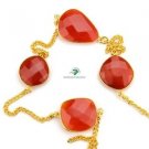 NATURAL CARNELIAN STONE BRASS 18K GOLD VERMEIL 36" LONG CHAIN PROMISE NECKLACE