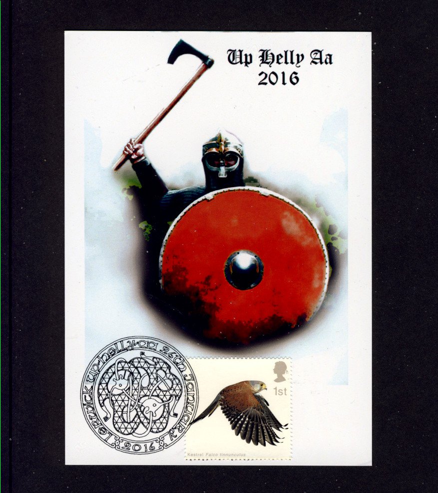 Kestrel Pictorial Stamp on Up Helly Aa Viking Fire Festival Postcard Special Shetland Islands Pmk