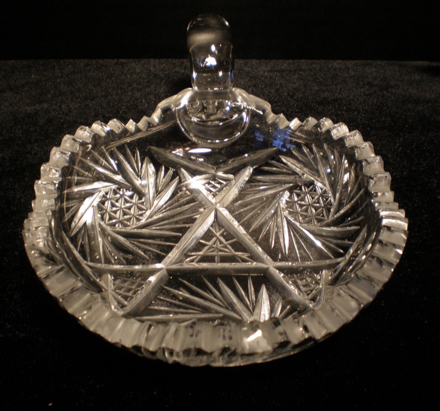 Vintage Clear Cut Glass Loop Handle Candy / Nut / Nappy Dish Sawtooth