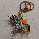 Unicorn Pegasus Pony White Rhinestone Body Rainbow Hair Metal Keychain 5cm Tall