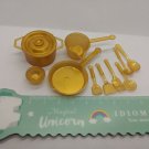 12" Fashion Doll Kitchen Pots, Pans, Utensils 11-pc Set Orange-Gold Color