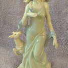 10" Decorative Figurine Woman w/ Bird on Hand, Deer, Blue Shawl, Flower Crown
