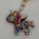 Unicorn Pegasus Pony w/ Keychain Clip Metal w/ Rainbow Rhinestones 4cm Tall