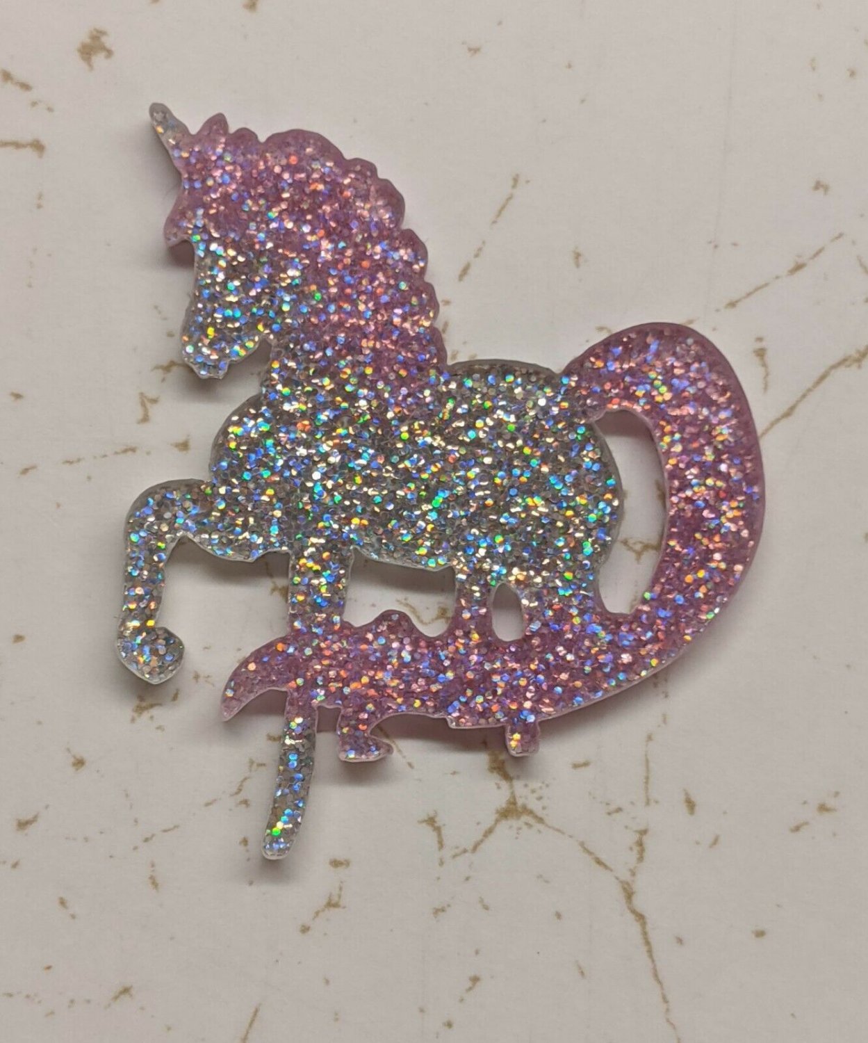 Silver/Lt Pink Unicorn Pony Glitter Resin Flatback Craft Embellishment 45mm Tall