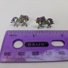 Rearing Unicorn 20mm Pierced Earrings Rhinestone Rainbow Costume Jewelry