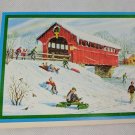 Christmas Originals Holiday Card Unused Vintage Old Time Bridge, Sled, Glitter