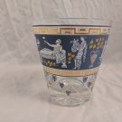 VTG Greek Key Roman Drinking Glass Cup Blue/Gold/White 4" tall
