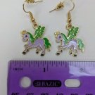 Unicorn Pegasus Unipeg Pony 22mm Pierced Dangle Earrings Pair Lavender/Green