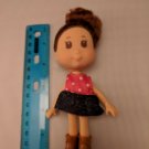 Little Girl Doll 5" Brown Curly Hair, Pink & Denim Dress, Boots