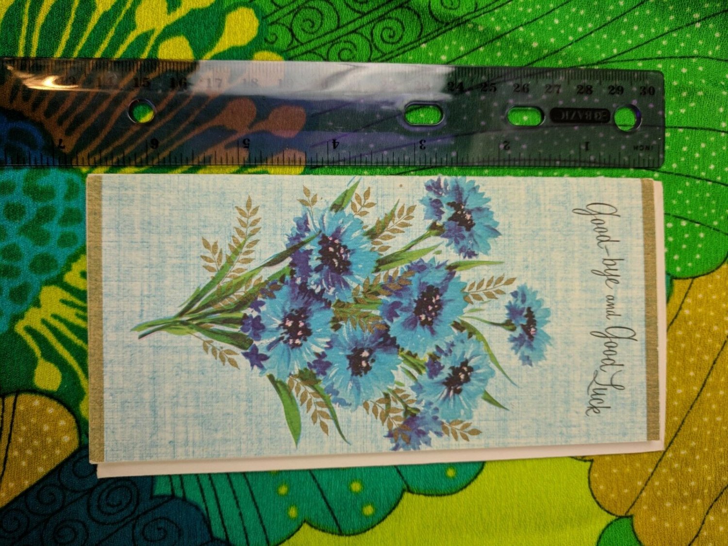 Rust Craft Vintage Good-bye, Good Luck Card Unused Blue Flowers