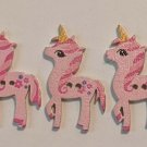 Pink Unicorn Button Lot of 5 Matching Painted Wood 2-Hole Buttons
