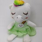 Unicorn Pony Plush Stuffed Animal Rag Doll Green Rainbow Dress Sleepy 12" Long