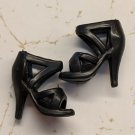 12" Curved Foot Fashion Doll Pair of Shoes Black X-strap High Heels