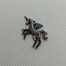 Unicorn Pegasus Pony TINY Pendant Black Metal Blue/Purple/White Rhinestones