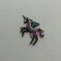 Unicorn Pegasus Pony TINY Pendant Black Metal Blue/Purple/White Rhinestones