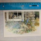 Blank Note Card Kitten Sleeping in  Window, Bird Outside by Martha Edwards