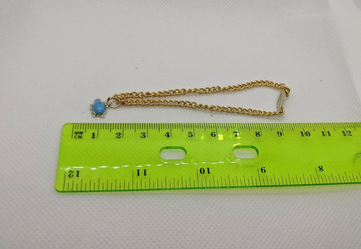 VTG Blue Painted Beatle Ladybug Mini Charm on 6" Bracelet Chain