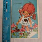 Congratulations Card Red-Haired Girl &  Puppy Painting Flowers