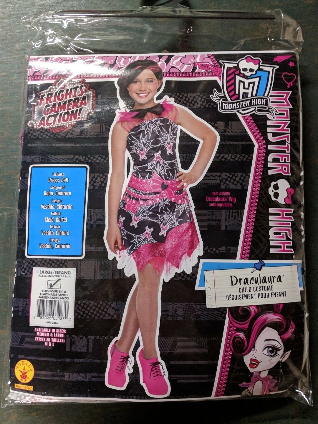 Monster High Frights Camera Draculaura Costume Dress & Belt Size Child's Large