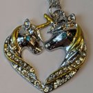 Pair of Unicorns Forming Heart Shape Necklace Pendant Metal & Rhinestones 2.5cm