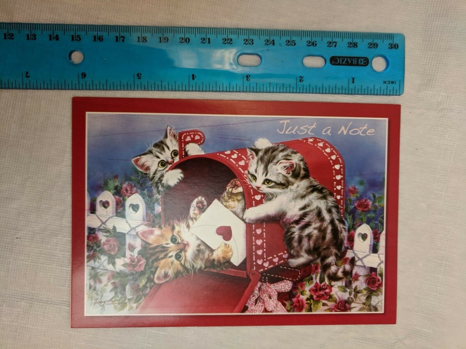 Blank Note Card Just A Note Kittens in Mailbox Valentine's Card by Kayomi Harai