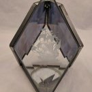 Blue Slag Stained Glass 3-side Votive Tea Light Candle Holder w/ Ship, Mirror