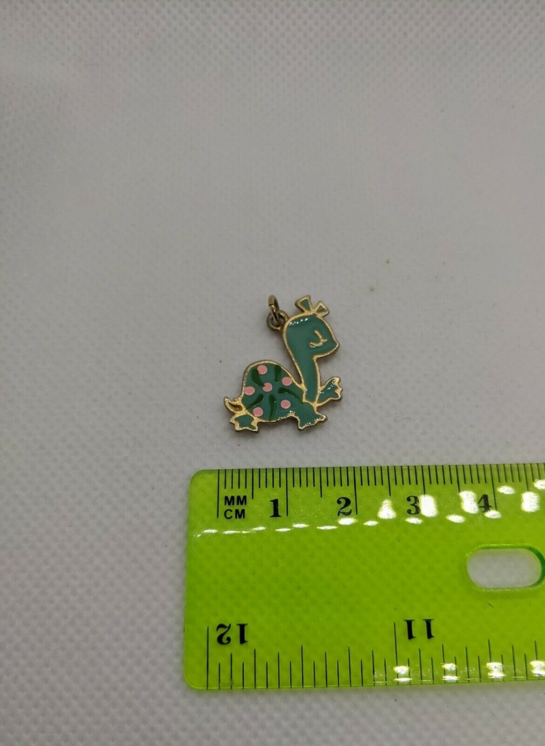 VTG Turtle Charm Pendant Painted Enamel Metal Teal/Pink/Green