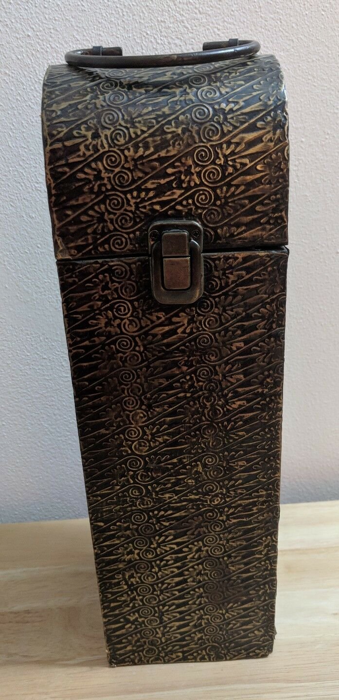 Decorative Wine Box, Embossed Bronze Color, Latch, Hinged Lid 13.5" x 4.25"