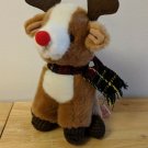 Sniffles Plush Reindeer Russ Berrie & Co - Red Nose, Plaid Scarf