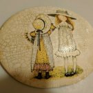 Holly Hobbie VTG 1970's Oval Ceramic Wall Art 5.5"x4.25" Crackle Effect