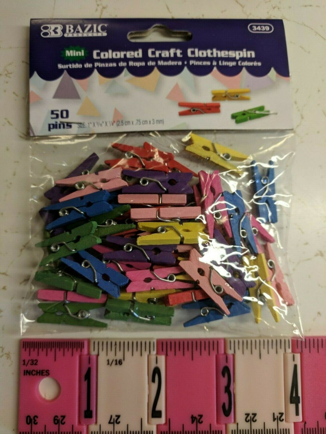 Bazic Mini 1" Colored Craft Clothespins 50-pk Mixed Colors Blue Green Pink etc