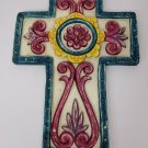 Wall Decor Distressed Plaster Cross 13"x10" Blue/Yellow/Magenta/Cream