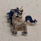 Unicorn Pony White Rhinestone Body Metal Brooch Pin Blue Hair 5cm Tall