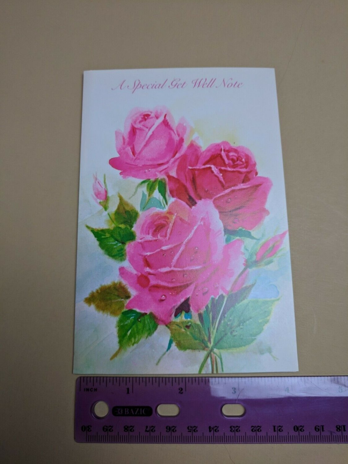 Famous Artists Studios Greeting Card VTG Special Get Well Note Pink Roses