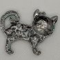 Cat Kitten Brooch Pin Teal/Blue/Pink Enamel Metal w/ Rhinestones 4.5cm Long