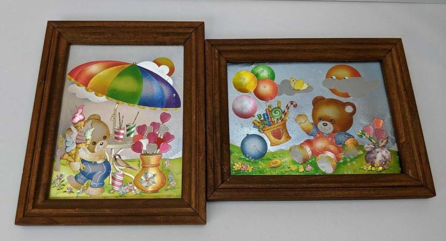 Foil Teddy Bear Wall Hanging Pictures Set of 2 by Foil Expressions Merrill WI