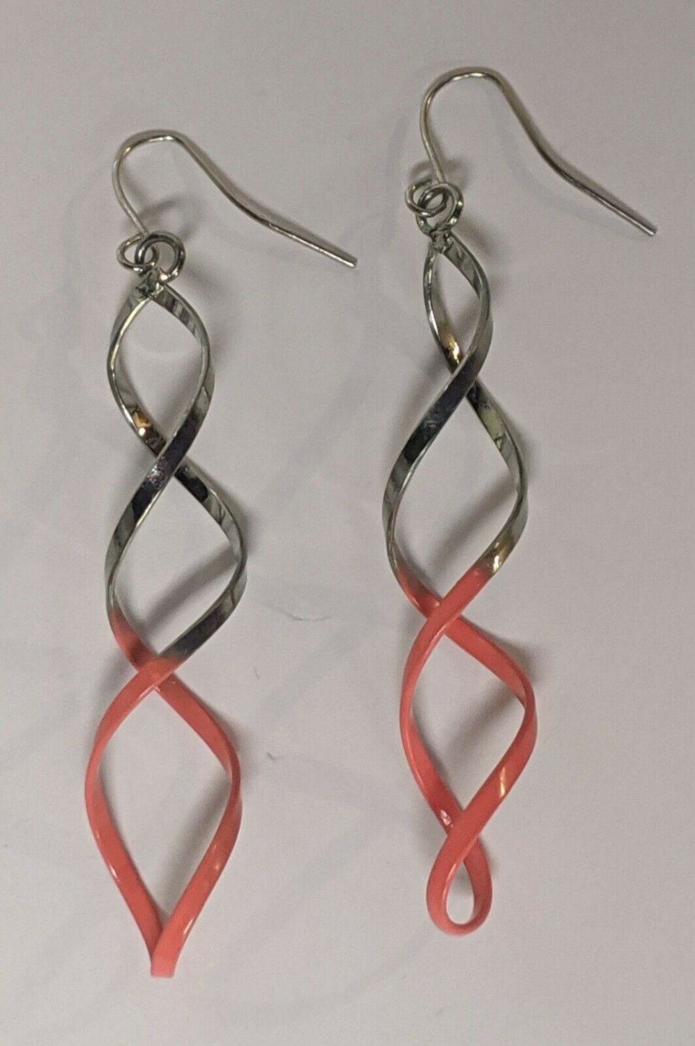 Silver-color & Orange Dangle Spiral Fashion Earrings Pair