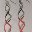 Silver-color & Orange Dangle Spiral Fashion Earrings Pair