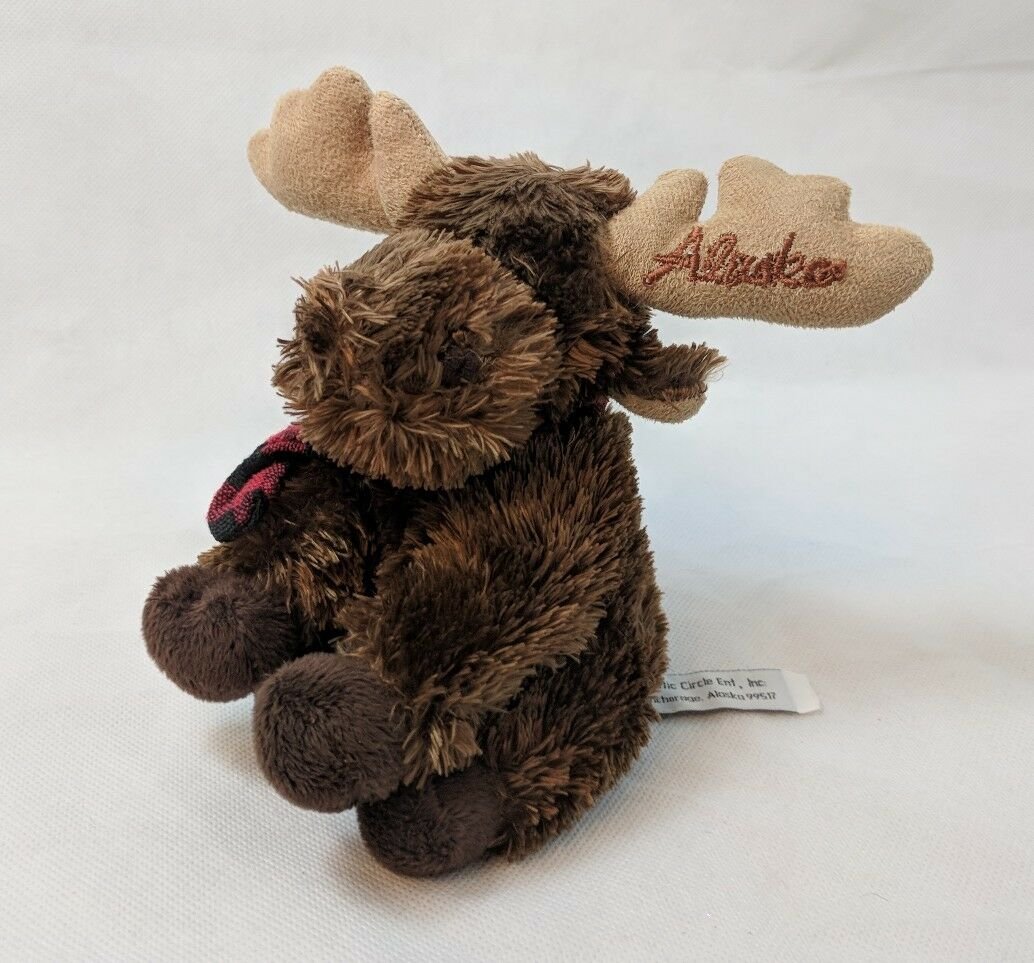 Brown Moose Plush Small 5" w/ Red Plaid Scarf Alaska by Arctic Circle Ent