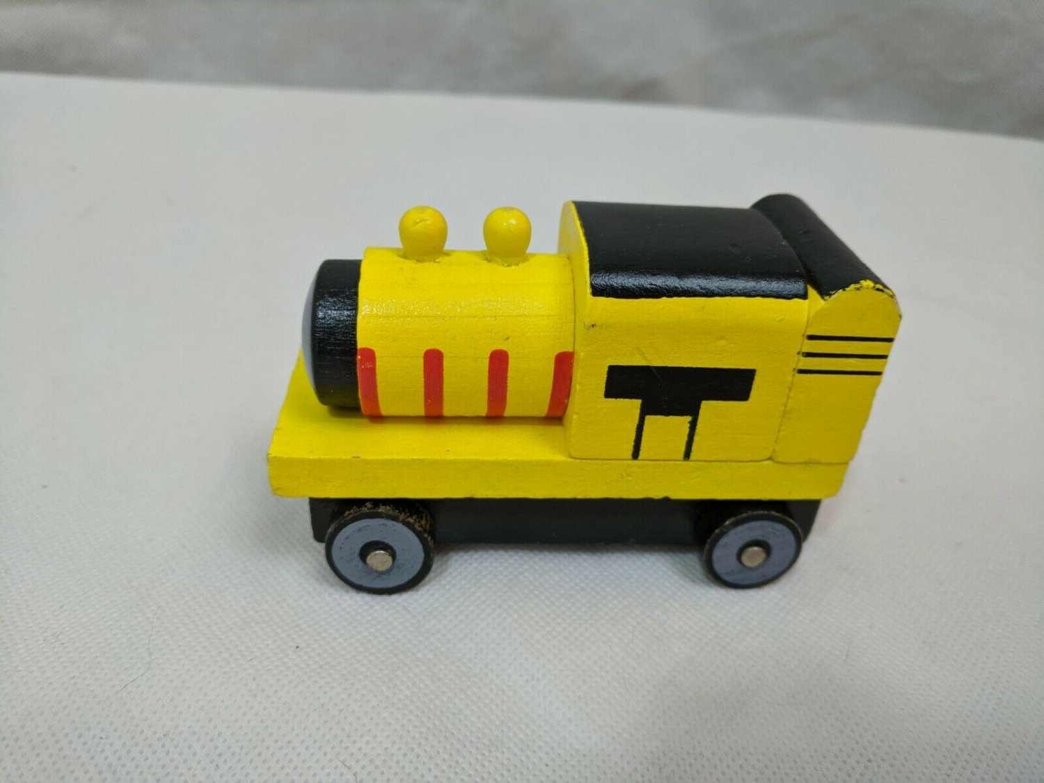 Wood Train Engine Yellow/Red/Black 4" Long 2.5" Tall