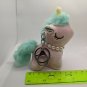 Unicorn Pony Mini 4" Keychain Plush Pink & Aqua, Diamond Symbol, Pearl Necklace